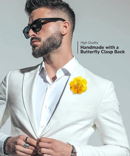 Vittorio Vico Unisex Satin Solid Flower Lapel Pin - Yellow - Flower Lapel Pin - Vittorio Vico