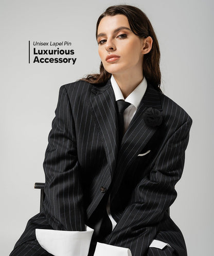 Vittorio Vico Unisex Solid Seersucker Flower Lapel Pin - Black - Flower Lapel Pin - Vittorio Vico