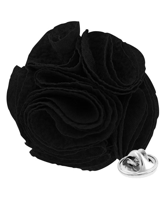 Vittorio Vico Unisex Solid Seersucker Flower Lapel Pin - Black - Flower Lapel Pin - Vittorio Vico