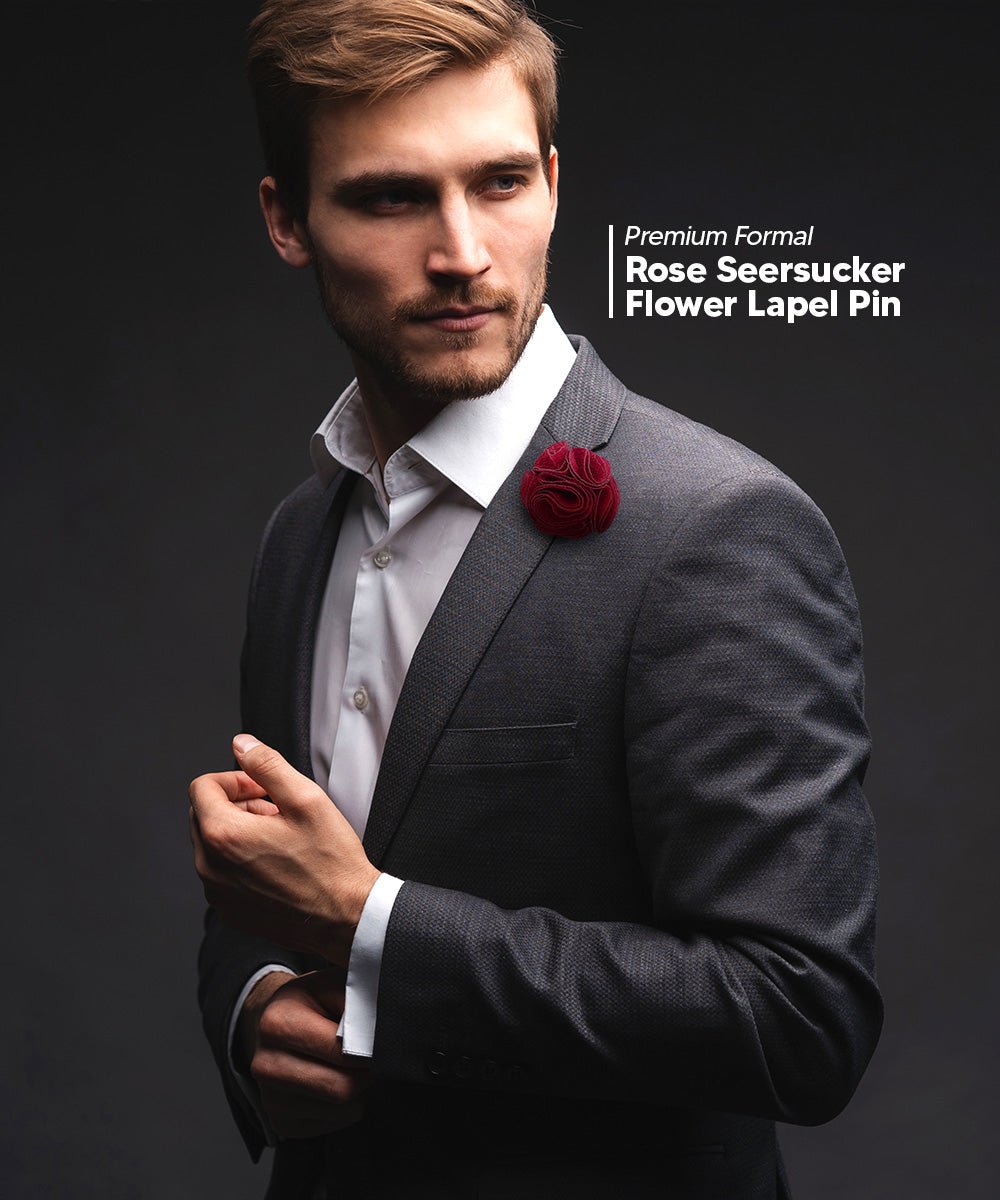 Vittorio Vico Unisex Solid Seersucker Flower Lapel Pin - Burgundy - Flower Lapel Pin - Vittorio Vico