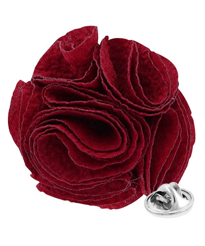 Vittorio Vico Unisex Solid Seersucker Flower Lapel Pin - Burgundy - Flower Lapel Pin - Vittorio Vico