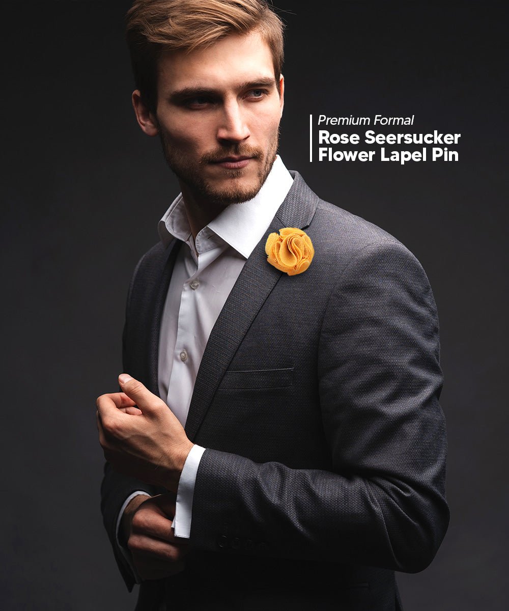 Vittorio Vico Unisex Solid Seersucker Flower Lapel Pin - Gold - Flower Lapel Pin - Vittorio Vico
