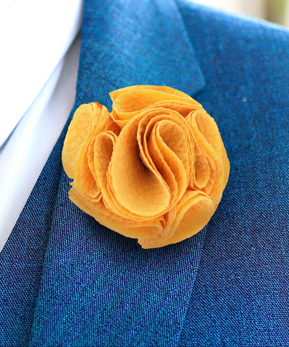 Vittorio Vico Unisex Solid Seersucker Flower Lapel Pin - Gold - Flower Lapel Pin - Vittorio Vico