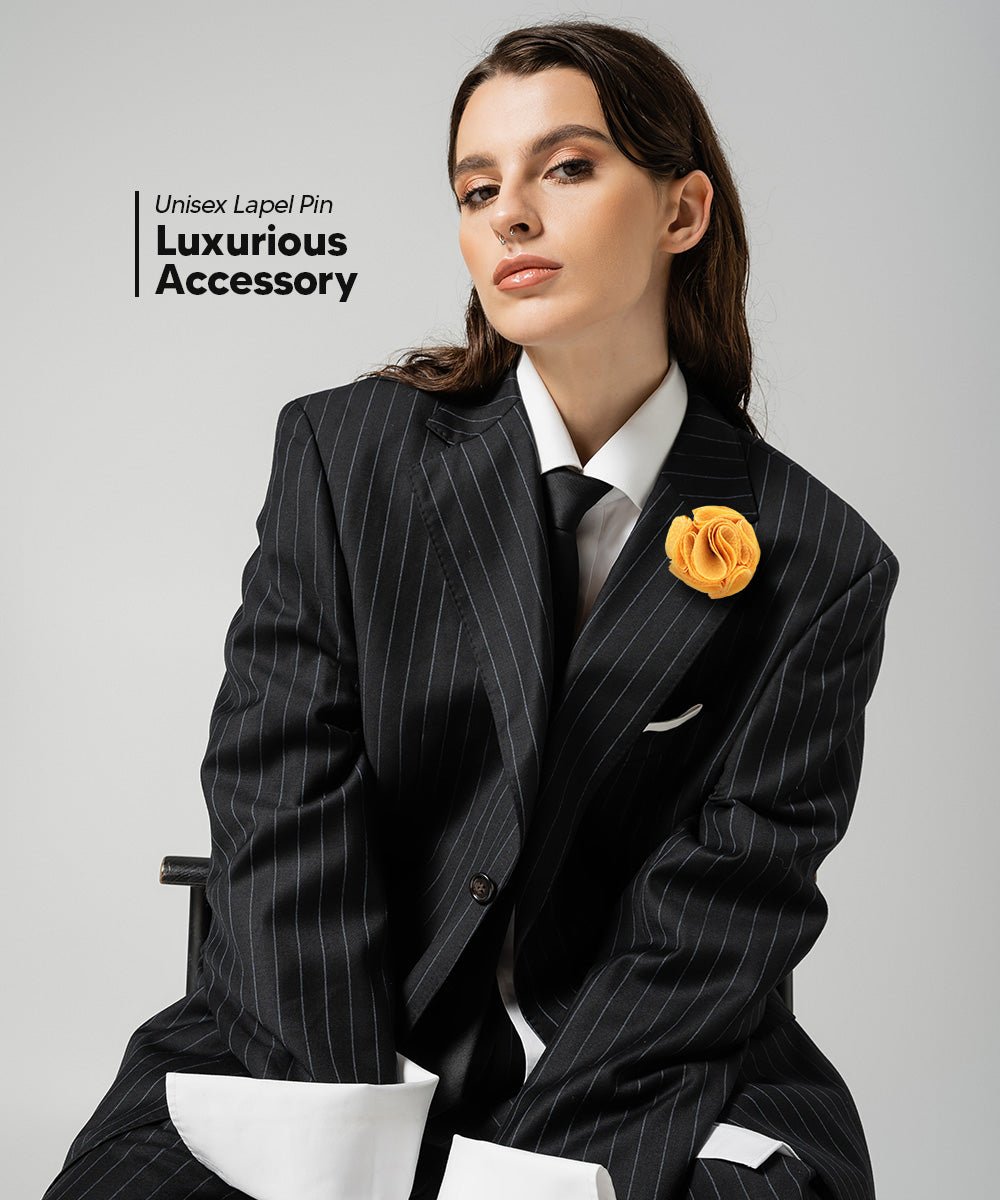 Vittorio Vico Unisex Solid Seersucker Flower Lapel Pin - Gold - Flower Lapel Pin - Vittorio Vico