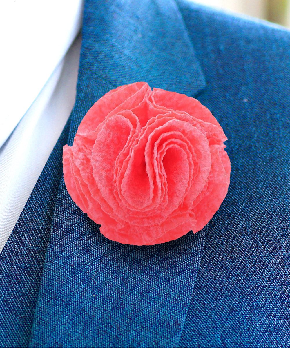 Vittorio Vico Unisex Solid Seersucker Flower Lapel Pin - Hot Pink - Flower Lapel Pin - Vittorio Vico