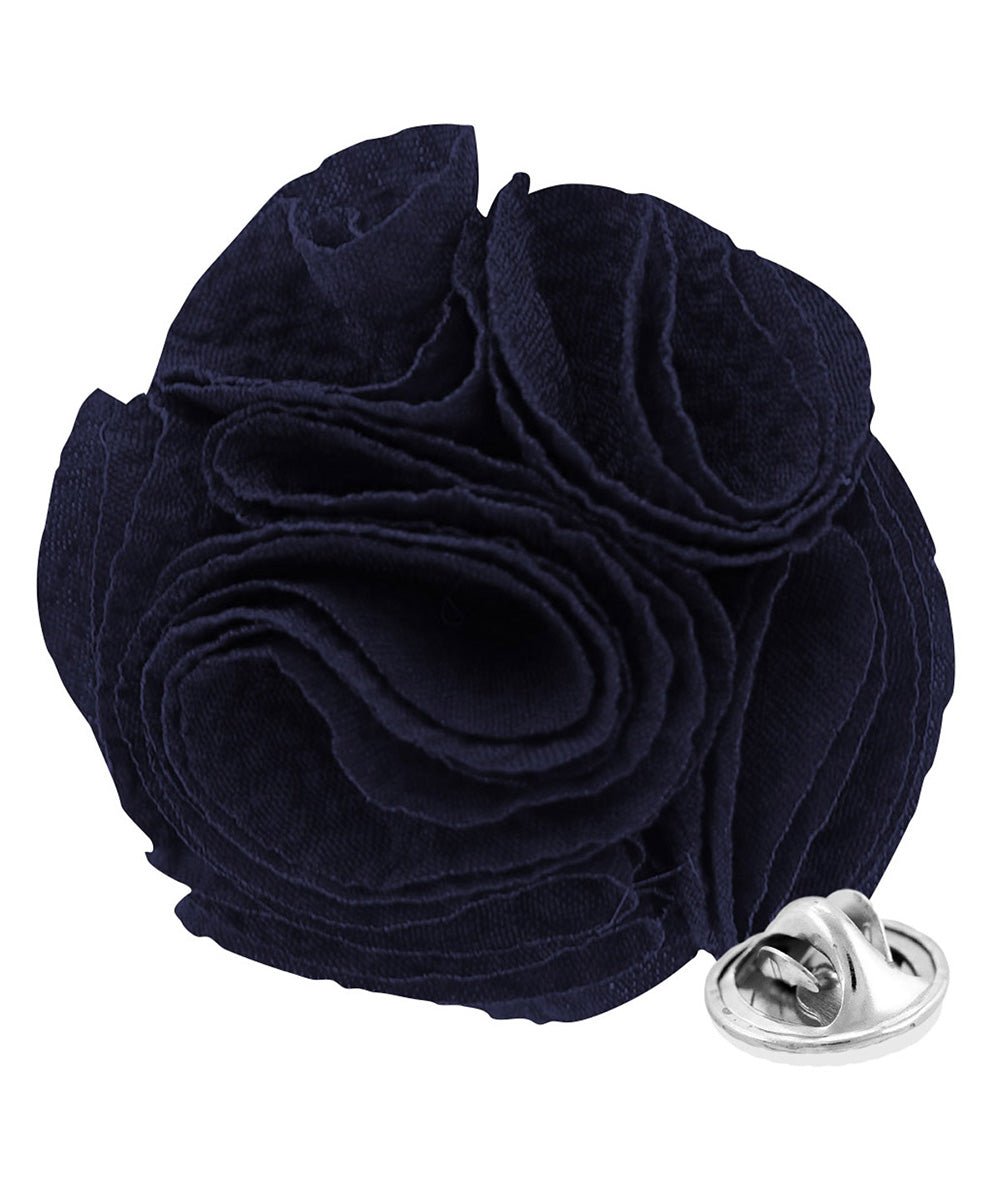 Vittorio Vico Unisex Solid Seersucker Flower Lapel Pin - Navy Blue - Flower Lapel Pin - Vittorio Vico