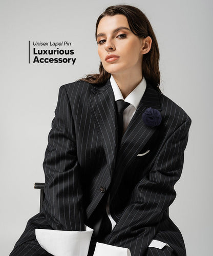 Vittorio Vico Unisex Solid Seersucker Flower Lapel Pin - Navy Blue - Flower Lapel Pin - Vittorio Vico