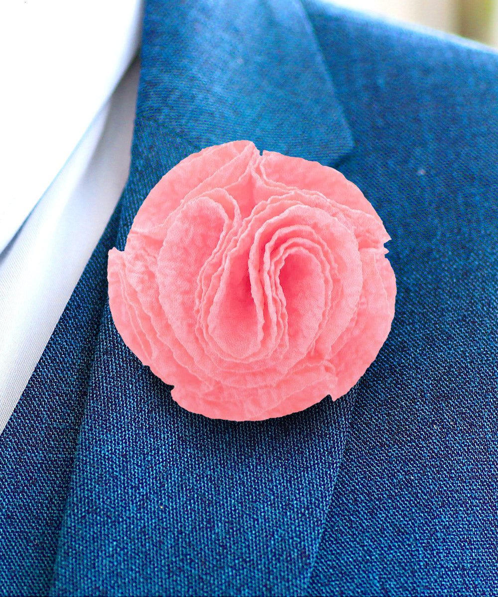 Vittorio Vico Unisex Solid Seersucker Flower Lapel Pin - Pink - Flower Lapel Pin - Vittorio Vico