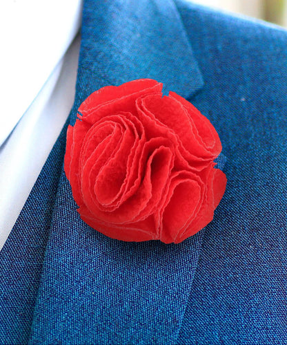 Vittorio Vico Unisex Solid Seersucker Flower Lapel Pin - Red - Flower Lapel Pin - Vittorio Vico