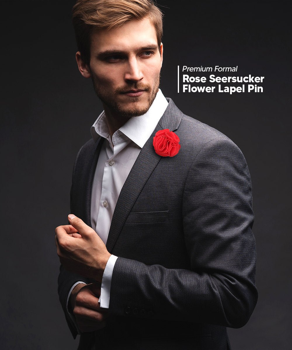 Vittorio Vico Unisex Solid Seersucker Flower Lapel Pin - Red - Flower Lapel Pin - Vittorio Vico