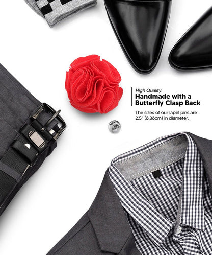 Vittorio Vico Unisex Solid Seersucker Flower Lapel Pin - Red - Flower Lapel Pin - Vittorio Vico