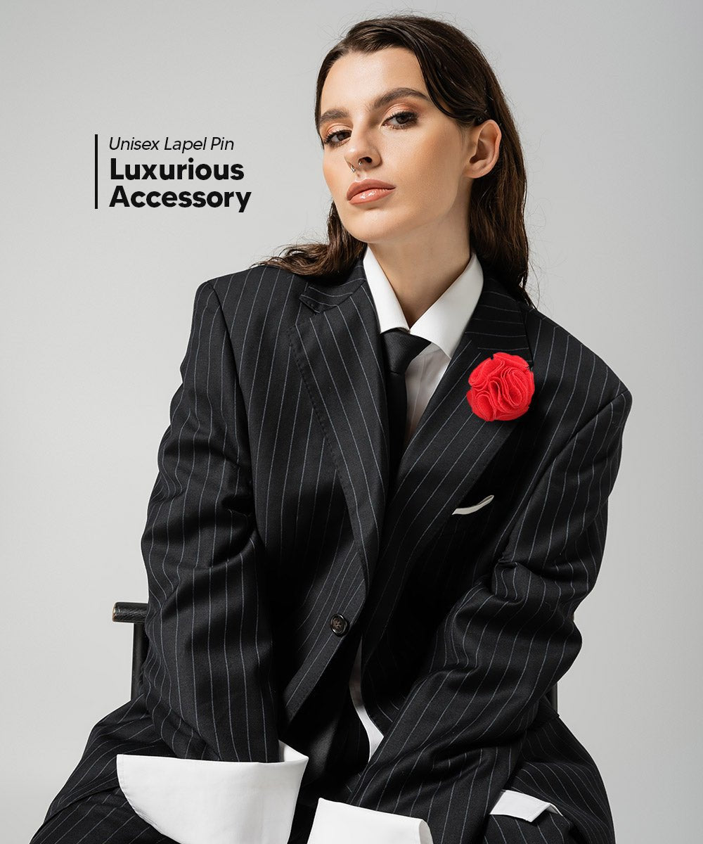 Vittorio Vico Unisex Solid Seersucker Flower Lapel Pin - Red - Flower Lapel Pin - Vittorio Vico