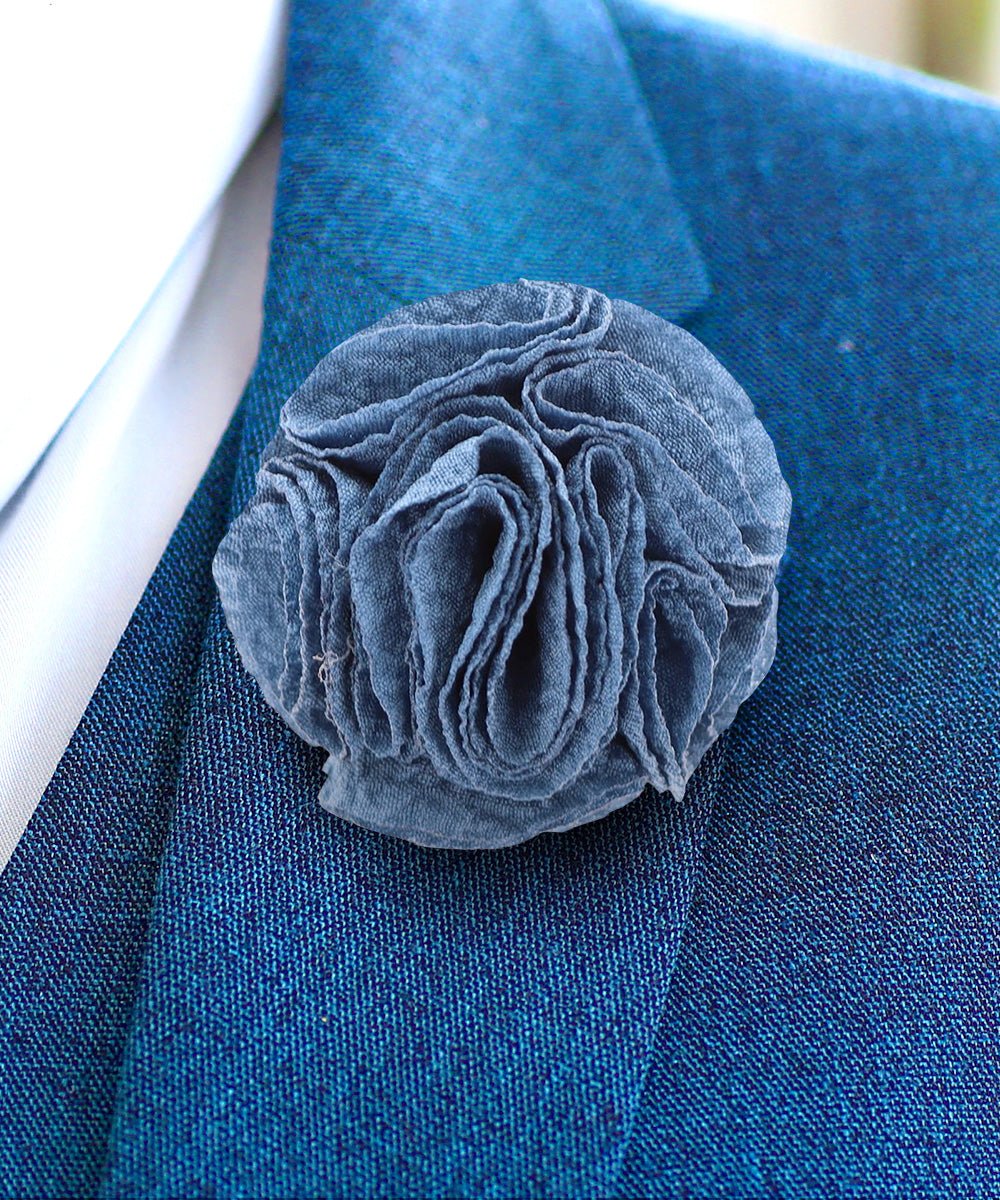 Vittorio Vico Unisex Solid Seersucker Flower Lapel Pin - Royal Blue - Flower Lapel Pin - Vittorio Vico