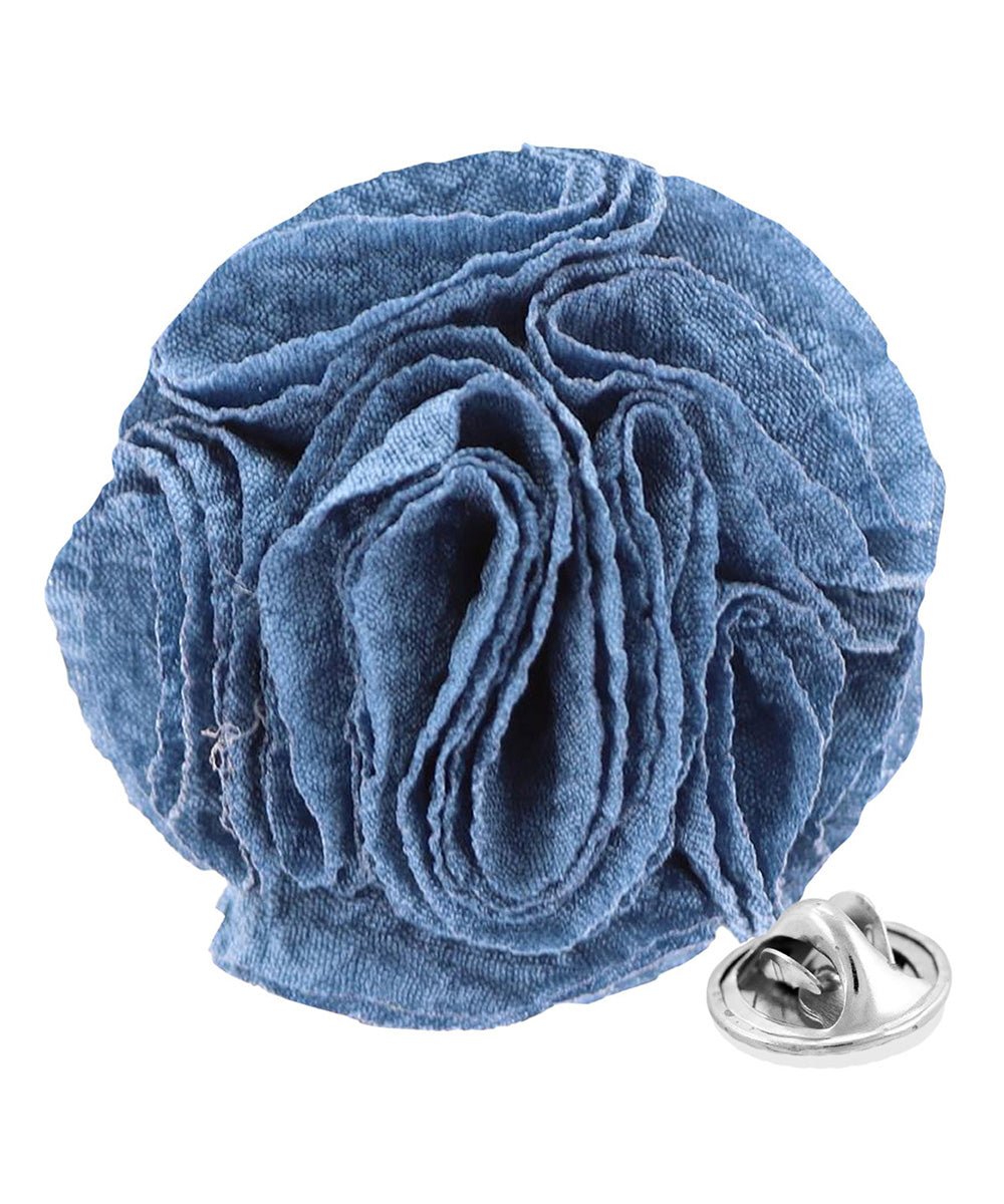 Vittorio Vico Unisex Solid Seersucker Flower Lapel Pin - Royal Blue - Flower Lapel Pin - Vittorio Vico