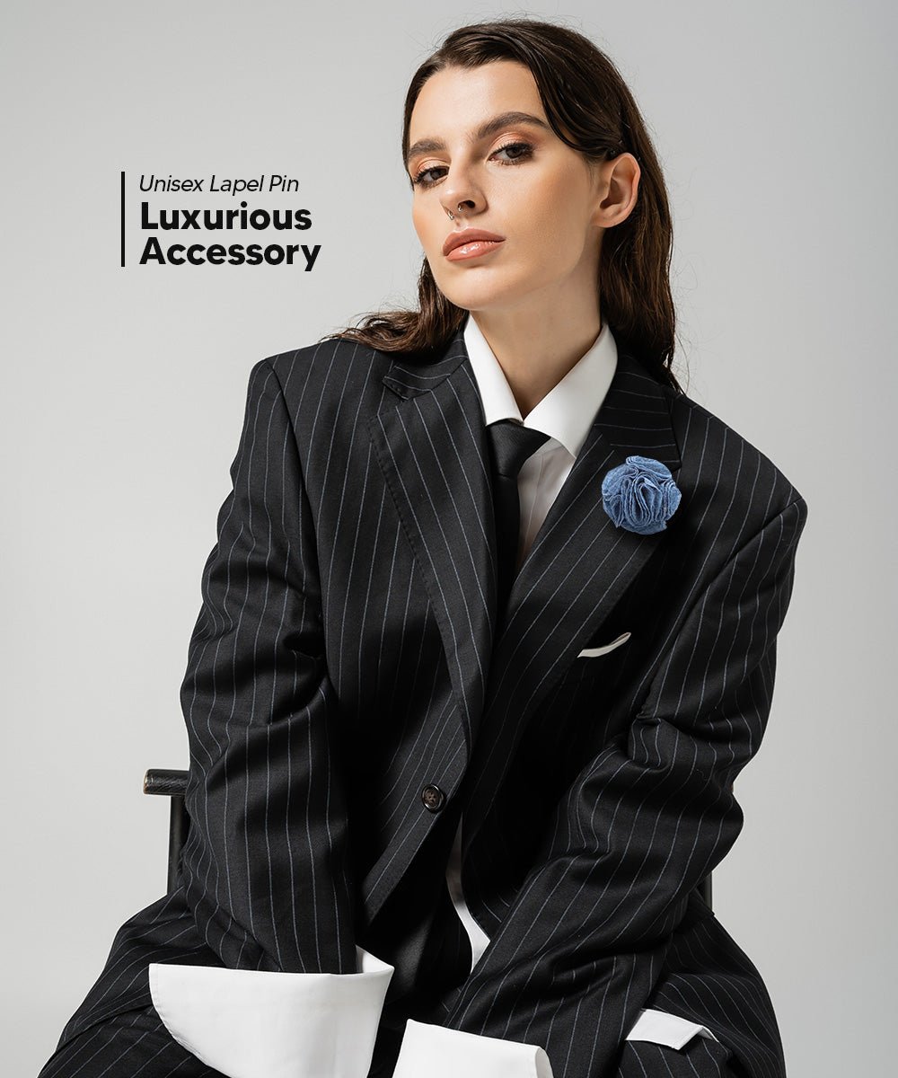 Vittorio Vico Unisex Solid Seersucker Flower Lapel Pin - Royal Blue - Flower Lapel Pin - Vittorio Vico