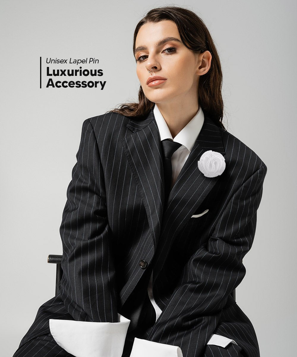 Vittorio Vico Unisex Solid Seersucker Flower Lapel Pin - White - Flower Lapel Pin - Vittorio Vico