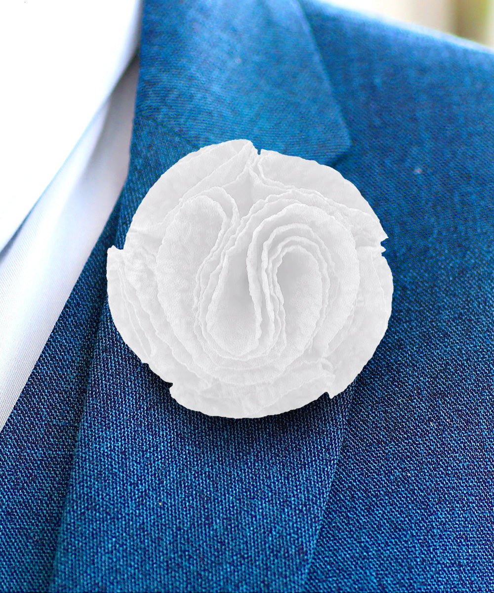 Vittorio Vico Unisex Solid Seersucker Flower Lapel Pin - White - Flower Lapel Pin - Vittorio Vico