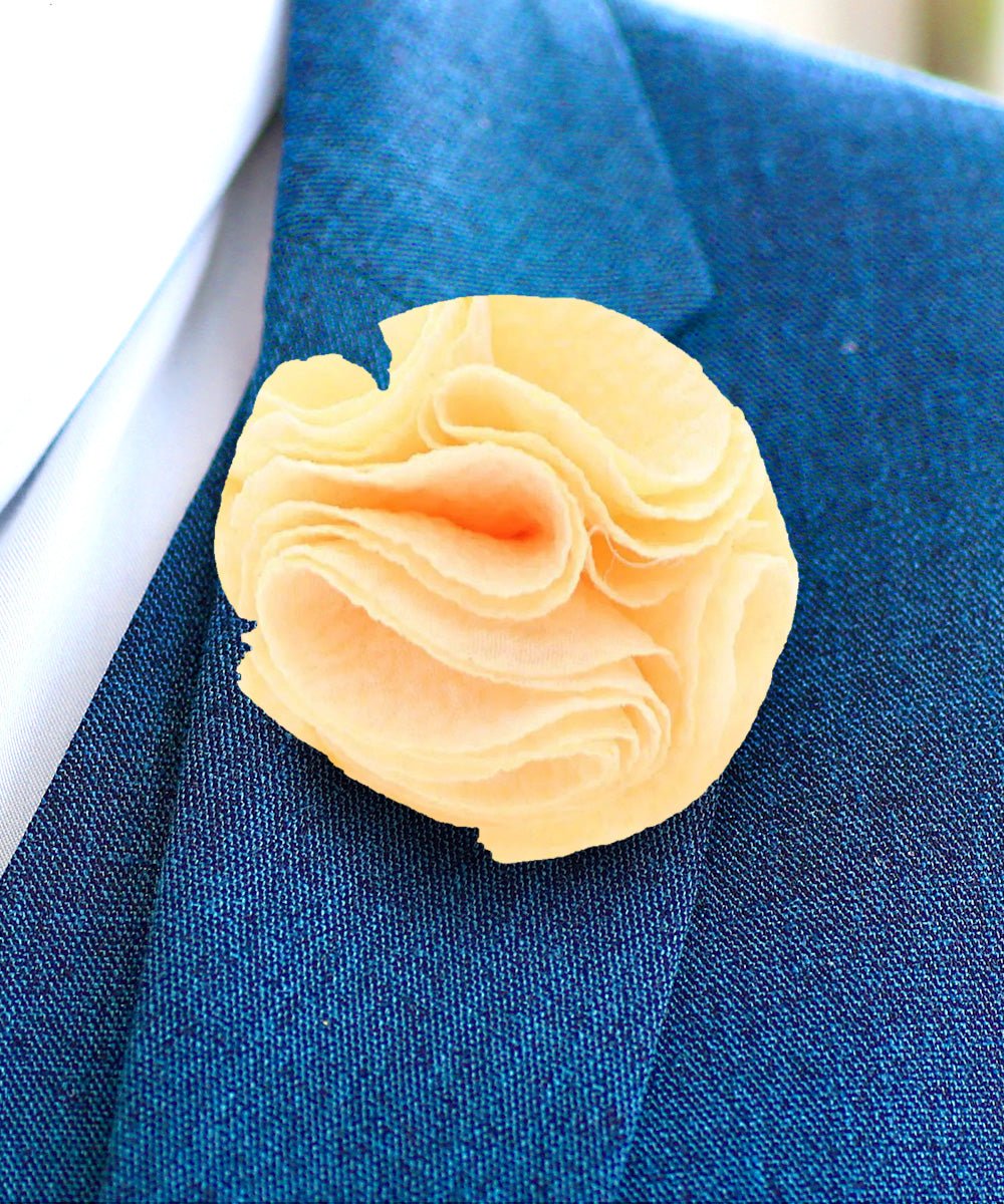 Vittorio Vico Unisex Solid Seersucker Flower Lapel Pin - Yellow - Flower Lapel Pin - Vittorio Vico