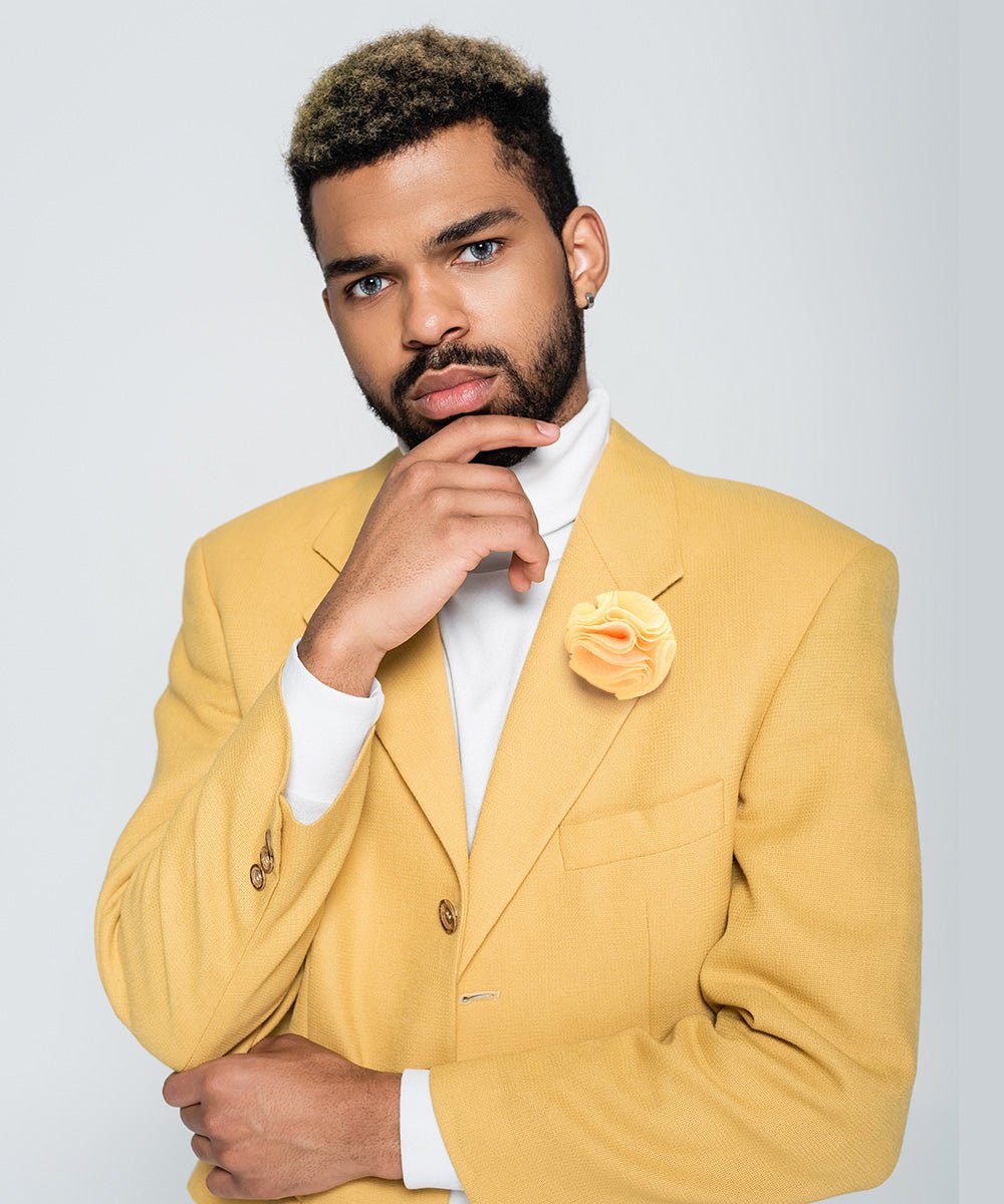 Vittorio Vico Unisex Solid Seersucker Flower Lapel Pin - Yellow - Flower Lapel Pin - Vittorio Vico