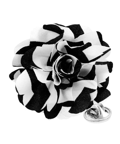 Vittorio Vico Unisex Striped Satin Flower Lapel Pin - Black and White - Flower Lapel Pin - Vittorio Vico