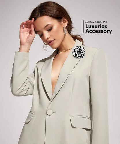 Vittorio Vico Unisex Striped Satin Flower Lapel Pin - Black and White - Flower Lapel Pin - Vittorio Vico