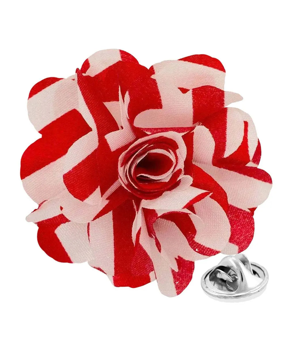 Vittorio Vico Unisex Striped Satin Flower Lapel Pin - Red and White - Flower Lapel Pin - Vittorio Vico