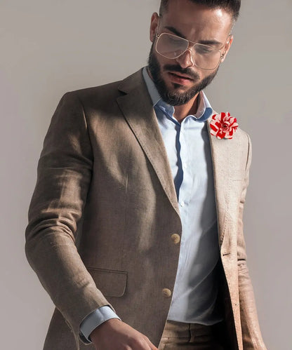 Vittorio Vico Unisex Striped Satin Flower Lapel Pin - Red and White - Flower Lapel Pin - Vittorio Vico