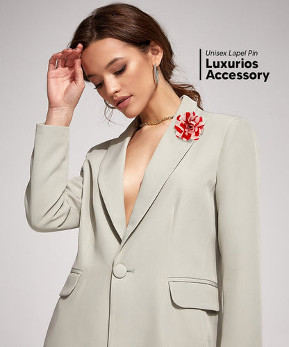 Vittorio Vico Unisex Striped Satin Flower Lapel Pin - Black and White - Flower Lapel Pin - Vittorio Vico