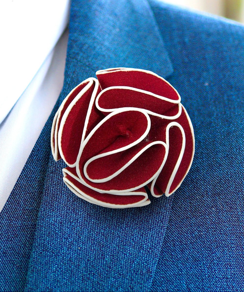 Vittorio Vico Unisex Trim Rose Flower Lapel Pin - Burgundy - Flower Lapel Pin - Vittorio Vico