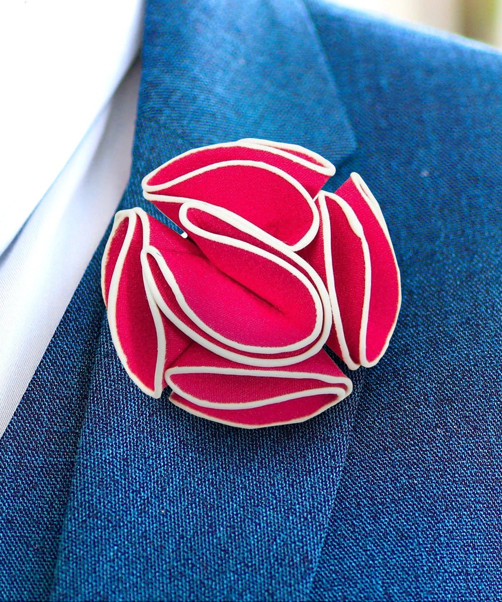 Vittorio Vico Unisex Trim Rose Flower Lapel Pin - Hot Pink - Flower Lapel Pin - Vittorio Vico