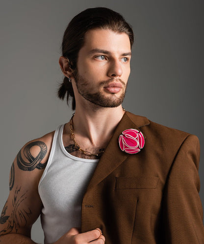 Vittorio Vico Unisex Trim Rose Flower Lapel Pin - Hot Pink - Flower Lapel Pin - Vittorio Vico