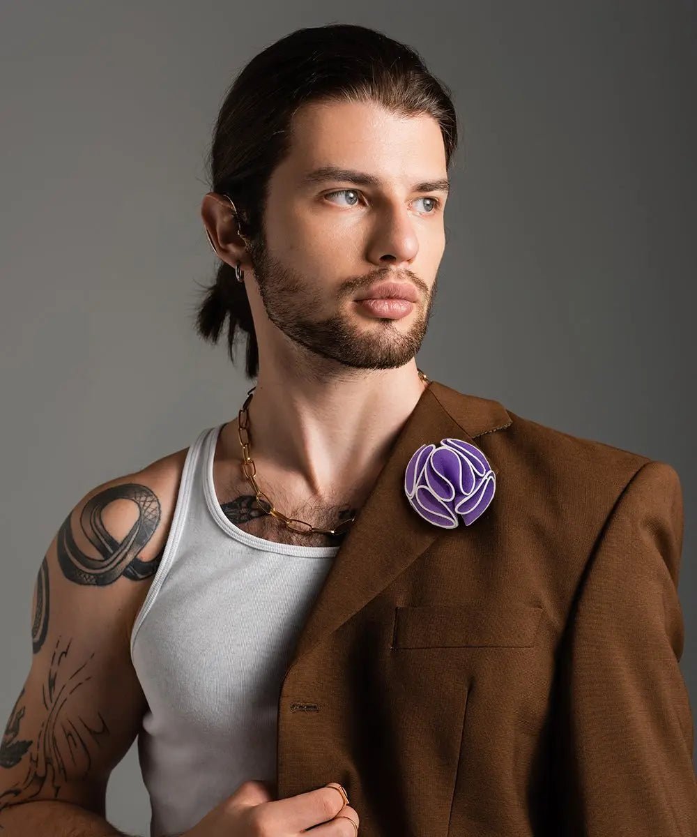 Vittorio Vico Unisex Trim Rose Flower Lapel Pin - Lavender - Flower Lapel Pin - Vittorio Vico