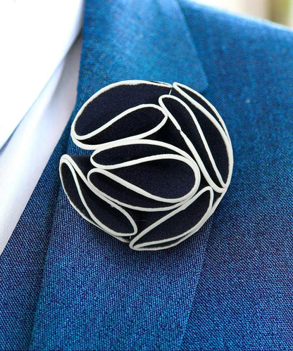 Vittorio Vico Unisex Trim Rose Flower Lapel Pin - Navy Blue - Flower Lapel Pin - Vittorio Vico