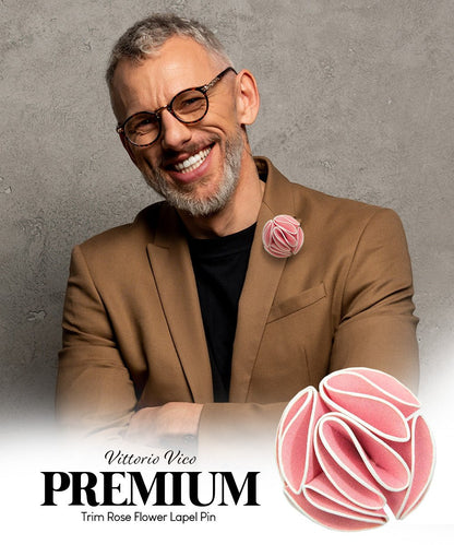 Vittorio Vico Unisex Trim Rose Flower Lapel Pin - Pink - Flower Lapel Pin - Vittorio Vico