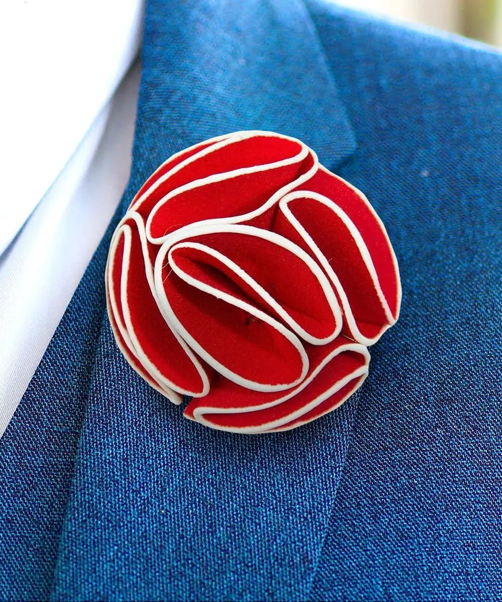 Vittorio Vico Unisex Trim Rose Flower Lapel Pin - Red - Flower Lapel Pin - Vittorio Vico