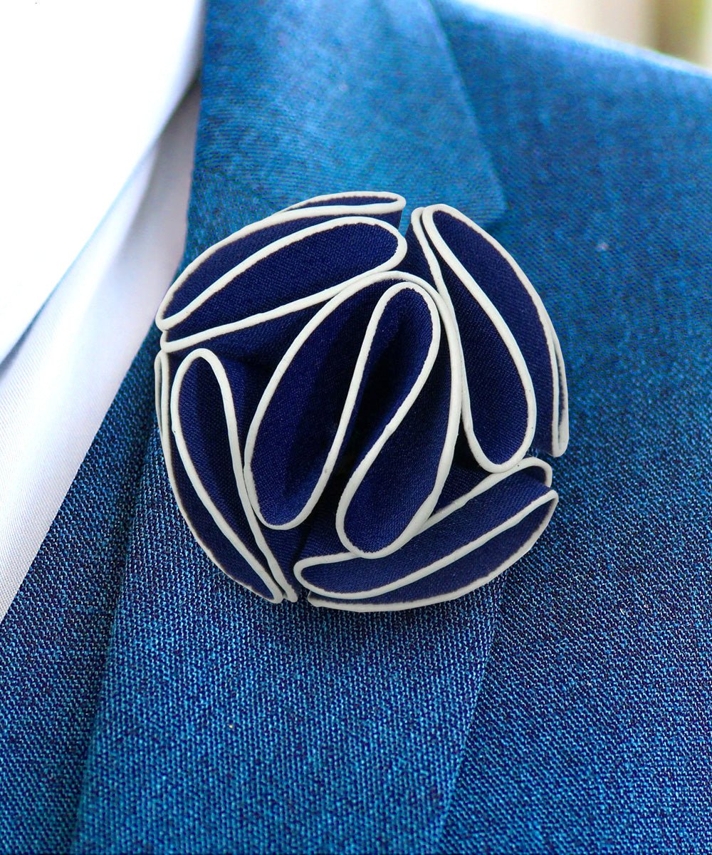 Vittorio Vico Unisex Trim Rose Flower Lapel Pin - Royal Blue - Flower Lapel Pin - Vittorio Vico