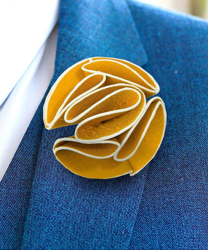 Vittorio Vico Unisex Trim Rose Flower Lapel Pin - Yellow - Flower Lapel Pin - Vittorio Vico