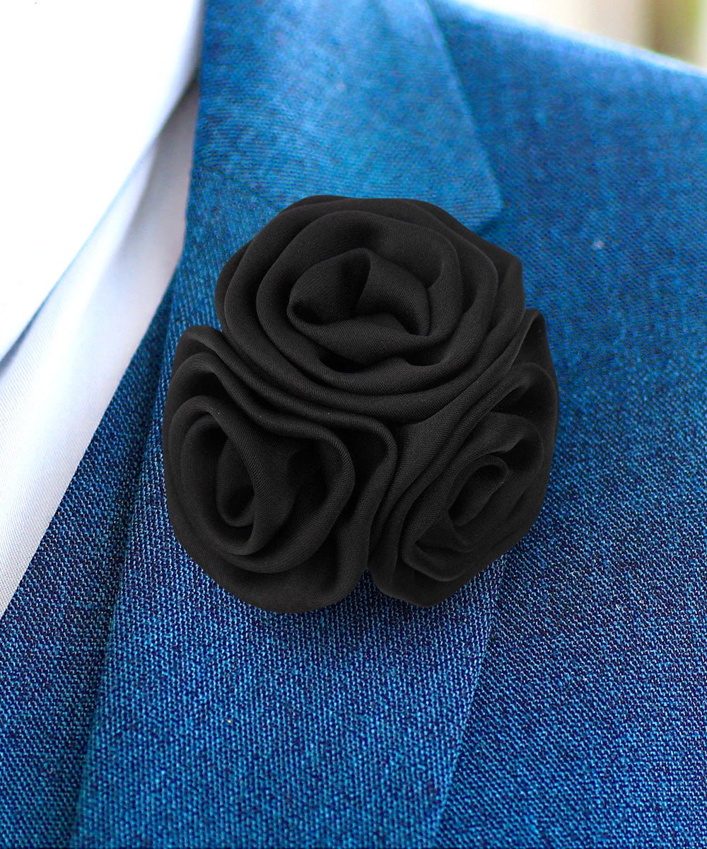 Vittorio Vico Unisex Trio Cluster Satin Flower Lapel Pin - Black - Flower Lapel Pin - Vittorio Vico