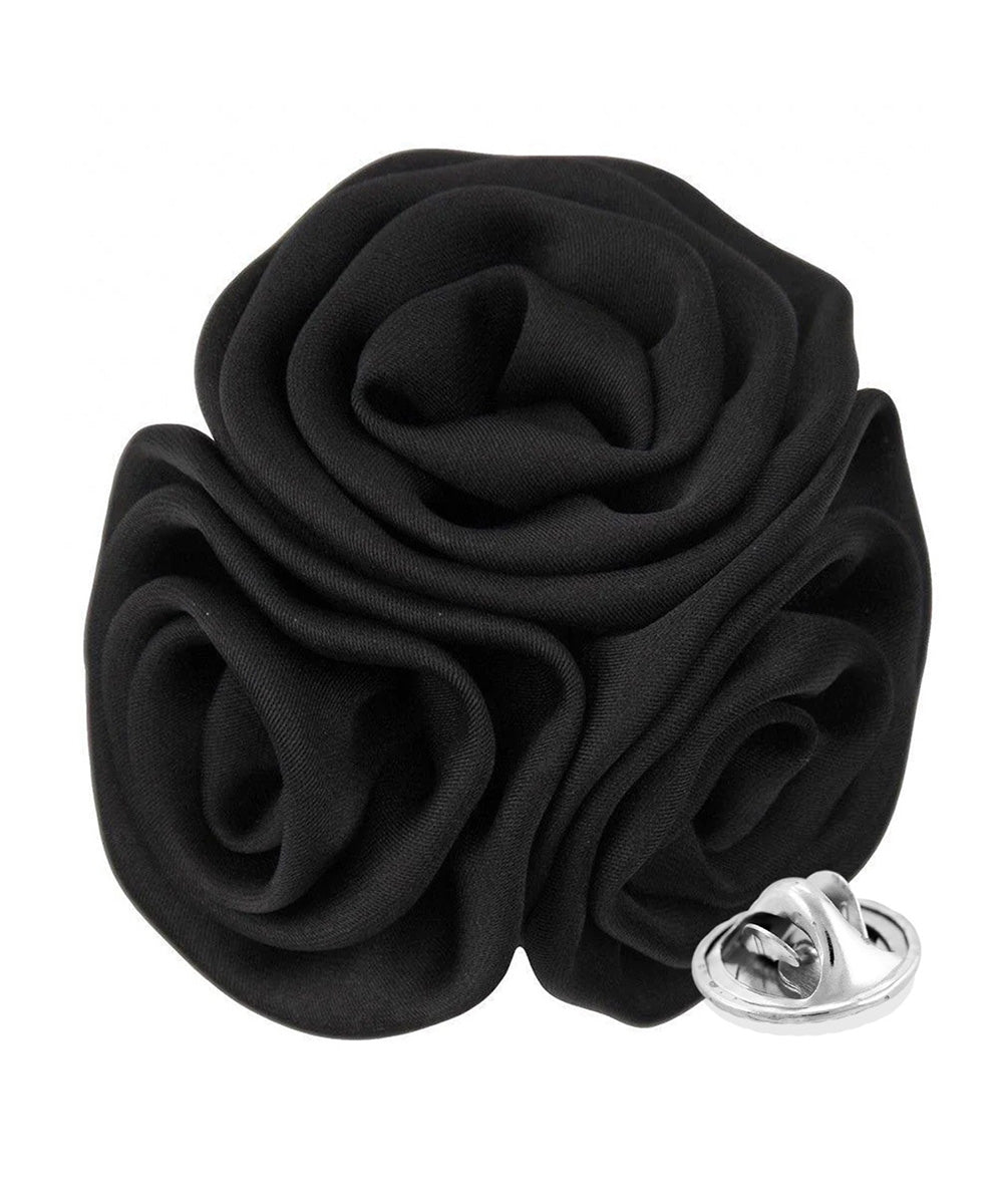 Vittorio Vico Unisex Trio Cluster Satin Flower Lapel Pin - Black - Flower Lapel Pin - Vittorio Vico