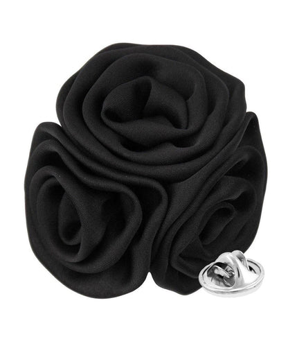 Vittorio Vico Unisex Trio Cluster Satin Flower Lapel Pin - Black - Flower Lapel Pin - Vittorio Vico