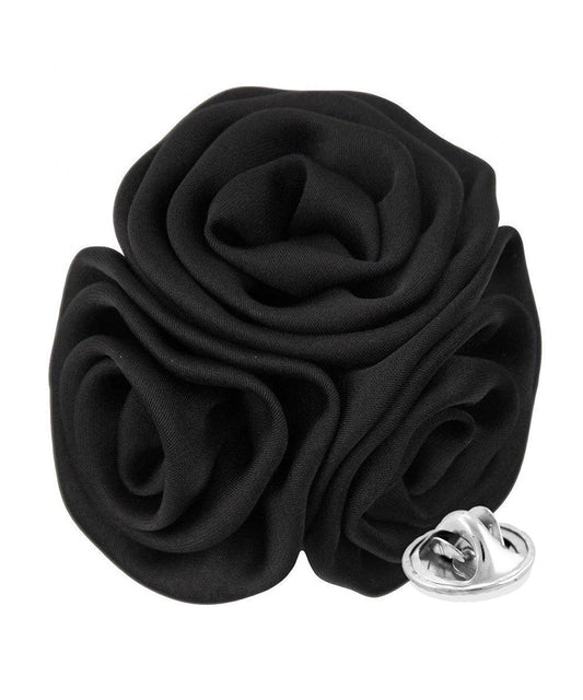 Vittorio Vico Unisex Trio Cluster Satin Flower Lapel Pin - Black - Flower Lapel Pin - Vittorio Vico