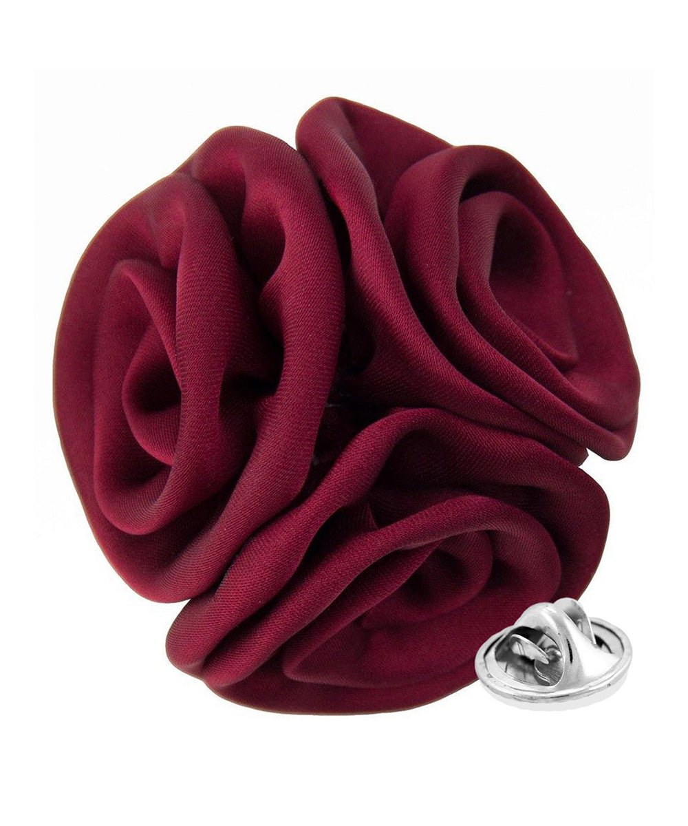 Vittorio Vico Unisex Trio Cluster Satin Flower Lapel Pin - Burgundy - Flower Lapel Pin - Vittorio Vico