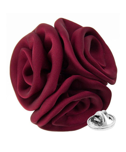 Vittorio Vico Unisex Trio Cluster Satin Flower Lapel Pin - Burgundy - Flower Lapel Pin - Vittorio Vico