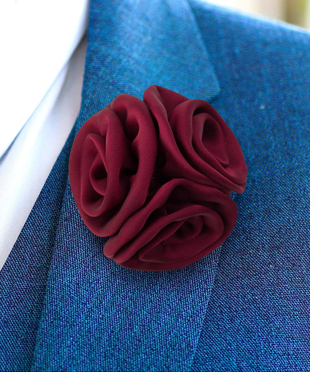 Vittorio Vico Unisex Trio Cluster Satin Flower Lapel Pin - Burgundy - Flower Lapel Pin - Vittorio Vico