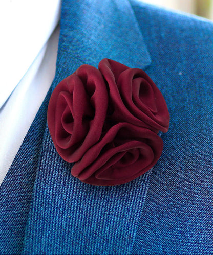 Vittorio Vico Unisex Trio Cluster Satin Flower Lapel Pin - Burgundy - Flower Lapel Pin - Vittorio Vico