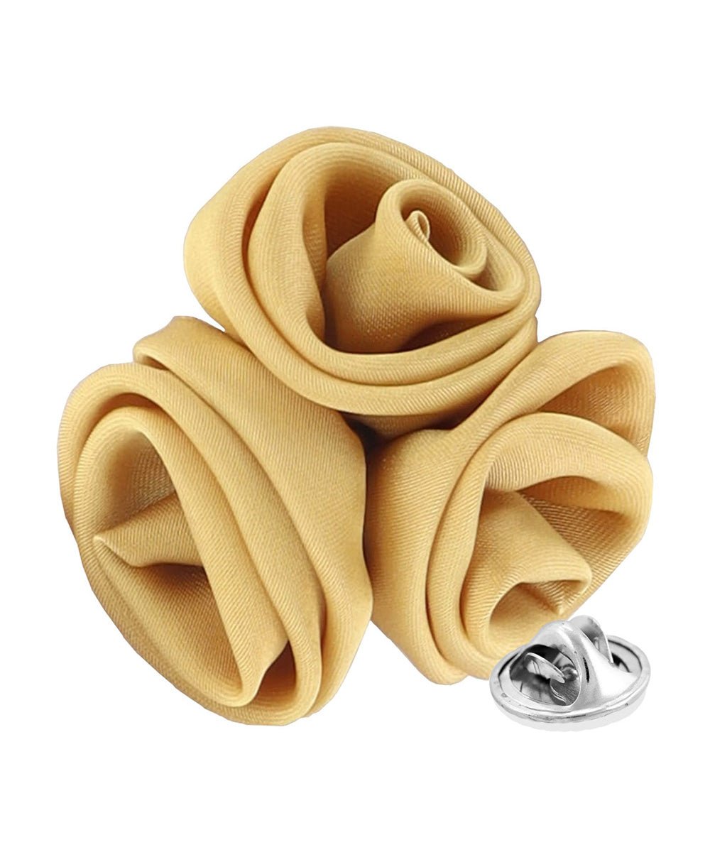 Vittorio Vico Unisex Trio Cluster Satin Flower Lapel Pin - Gold - Flower Lapel Pin - Vittorio Vico