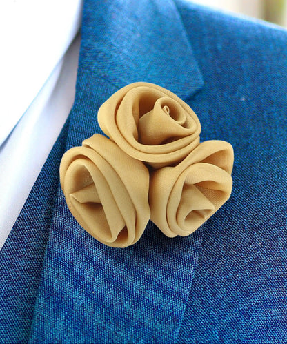 Vittorio Vico Unisex Trio Cluster Satin Flower Lapel Pin - Gold - Flower Lapel Pin - Vittorio Vico
