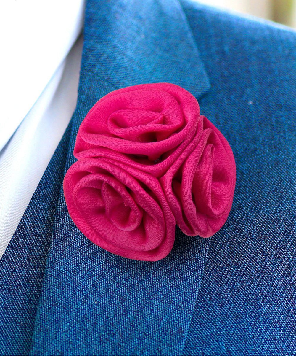 Vittorio Vico Unisex Trio Cluster Satin Flower Lapel Pin - Hot Pink - Flower Lapel Pin - Vittorio Vico