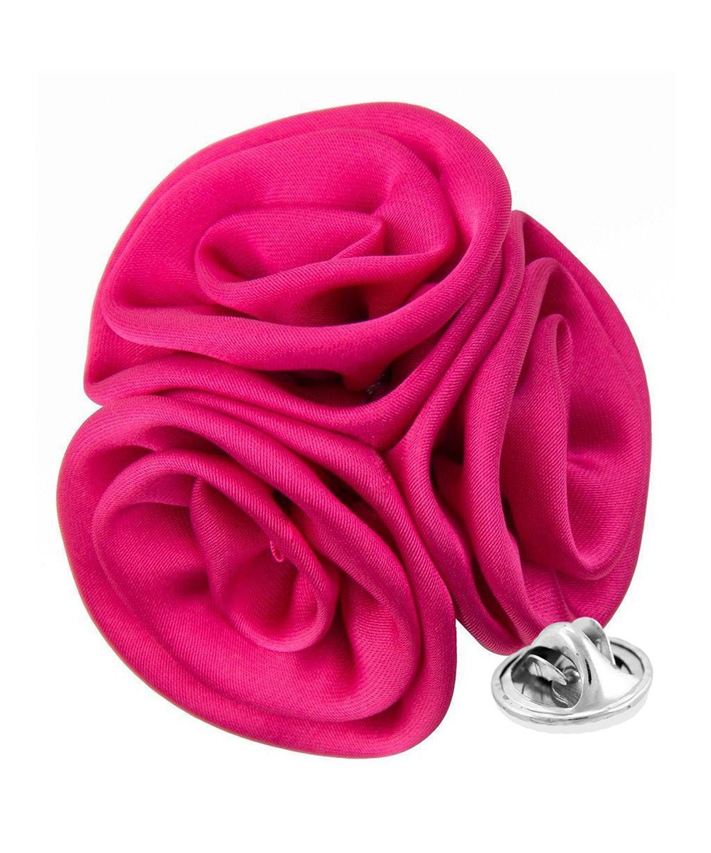 Vittorio Vico Unisex Trio Cluster Satin Flower Lapel Pin - Hot Pink - Flower Lapel Pin - Vittorio Vico