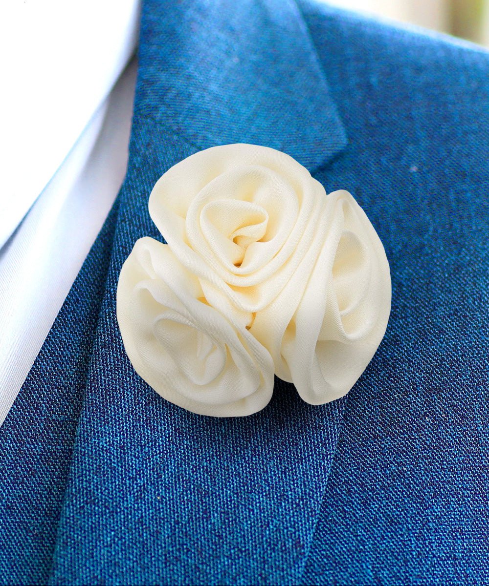 Vittorio Vico Unisex Trio Cluster Satin Flower Lapel Pin - Ivory - Flower Lapel Pin - Vittorio Vico